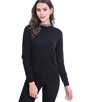 Черен дамски пуловер с кашмир Carla снимка