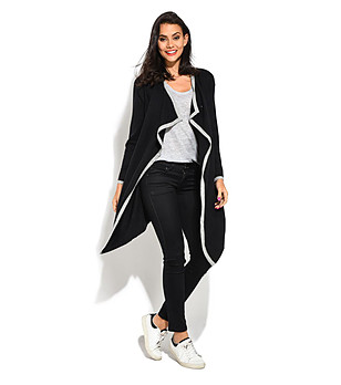 Черна дамска жилетка със сиви кантове Sanoma снимка