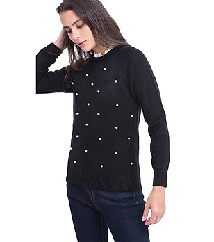 Черен дамски пуловер с декорация Jelly снимка