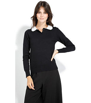 Стилен дамски пуловер в черно с кашмир и коприна Irmona снимка