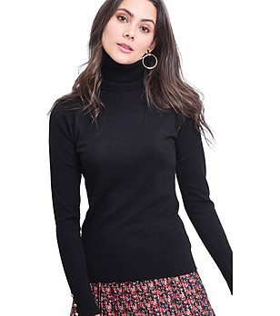 Черен дамски пуловер с поло яка Rikarda снимка