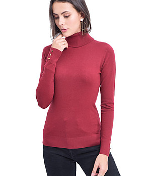 Дамски поло пуловер с кашмир в бордо Rikarda снимка