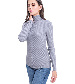 Дамски поло пуловер в сиво с кашмир Savrina снимка