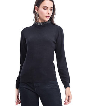 Ефектен дамски пуловер с кашмир в черно Mevita снимка