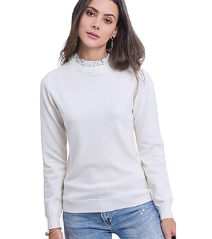 Ефектен дамски пуловер с кашмир в екрю Mevita снимка