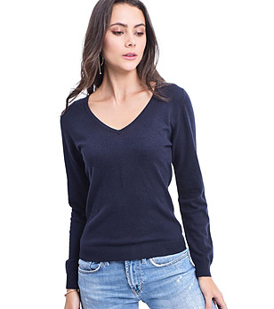 Стилен дамски пуловер в тъмносин цвят Zenda снимка