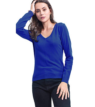 Стилен дамски пуловер в цвят кобалт Zenda снимка