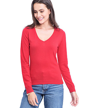 Стилен дамски пуловер в червен цвят Zenda снимка
