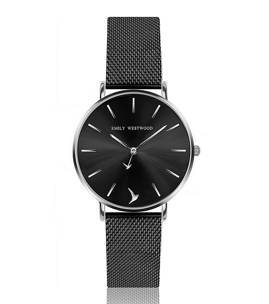 Черен дамски часовник със сребрист корпус Mini Emily снимка