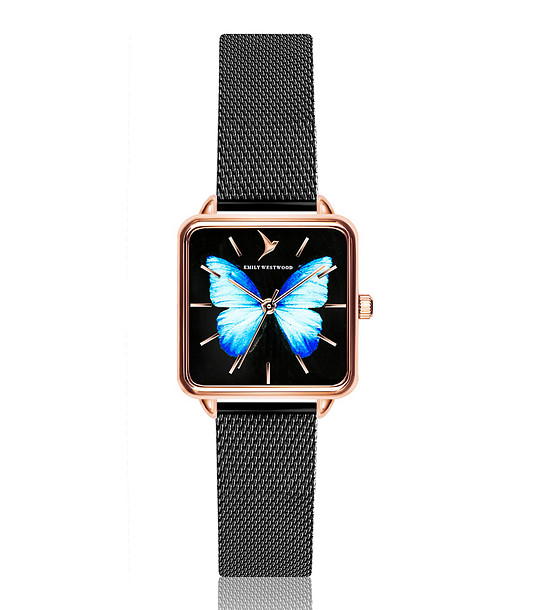 Часовник в розовозлатисто и черно с пеперуда на циферблата Butterfly снимка