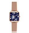 Розовозлатист дамски часовник със син циферблат с принт Blossom-0 снимка