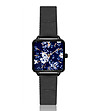 Черен дамски часовник със син циферблат с принт Blossom-0 снимка