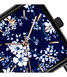 Черен дамски часовник със син циферблат с принт Blossom -1 снимка
