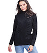 Черен дамски пуловер с плетеници Biana-0 снимка