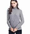Сив дамски пуловер с плетеници Biana-0 снимка