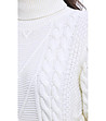 Бял дамски пуловер с плетеници Biana-3 снимка