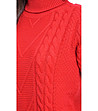 Червен дамски пуловер с плетеници Biana-2 снимка