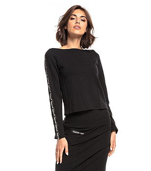 Дамска памучна блуза в черно снимка