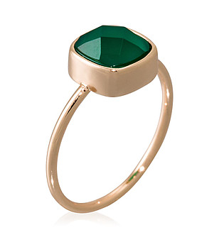 Златист дамски пръстен със зелен ахат Ella снимка