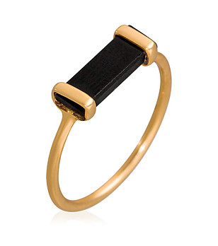Златист дамски пръстен с черен оникс Eléonore снимка