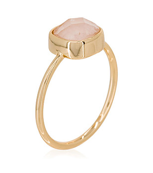 Златист дамски пръстен с розов кварц Ella снимка