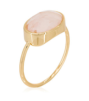 Златист дамски пръстен с розов кварц Lisa снимка