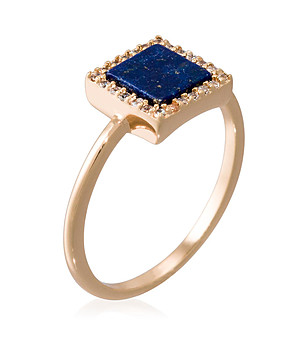 Златист дамски пръстен със син естествен камък Fiona снимка