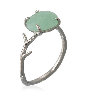 Сребрист дамски пръстен със зелен камък Lily снимка