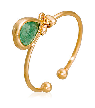 Златист дамски пръстен със зелен камък  Louise  снимка