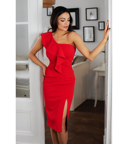 Червена рокля с ефектен дизайн Nicky снимка