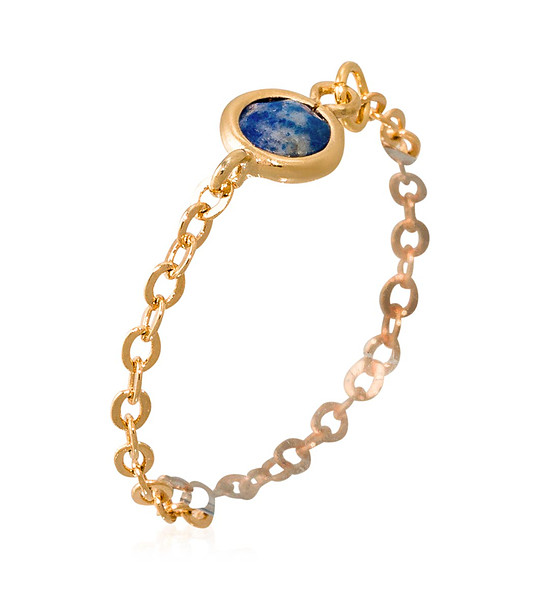 Златист дамски пръстен със син камък Léa снимка