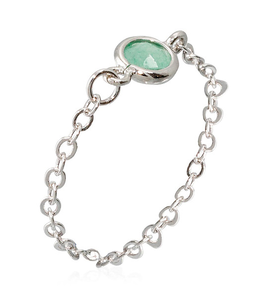 Сребрист дамски пръстен със зелен камък Léa снимка