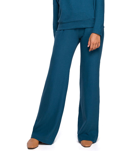 Памучен широк дамски син панталон Alita снимка