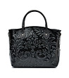 Черна дамска кожена чанта с релеф Olivia-1 снимка