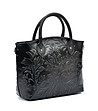 Черна дамска кожена чанта с релеф Olivia-3 снимка