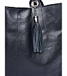 Черна дамска кожена чанта с пискюл Libby-2 снимка