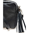 Малка черна дамска кожена чанта за рамо с пискюл Darlene-2 снимка