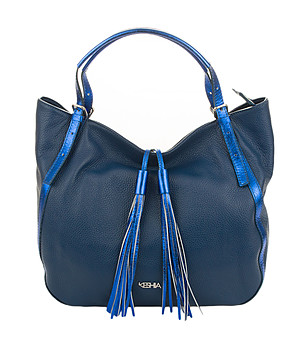 Синя кожена дамска чанта Doris снимка