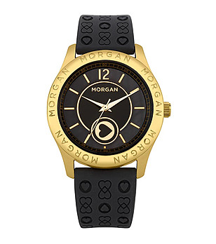 Черен дамски часовник със златист корпус снимка
