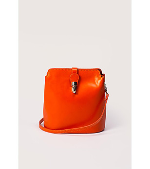 Дамска кожена чанта за рамо в оранжево Zita снимка
