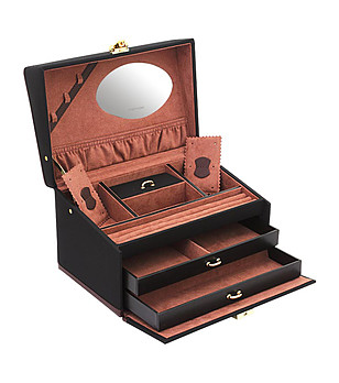 Черна кутия за бижута със златисти елементи и дръжка Mex снимка