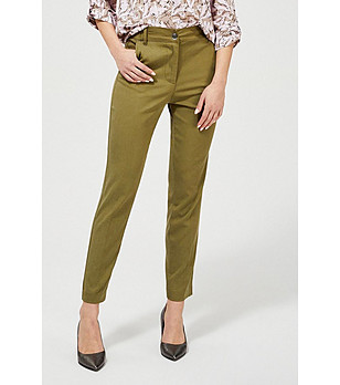 Дамски панталон в цвят маслина от памук и лиосел снимка