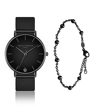 Дамски черен комплект от часовник и гривна Jet снимка