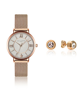 Комплект от часовник и обеци в златисто и бяло Petite снимка