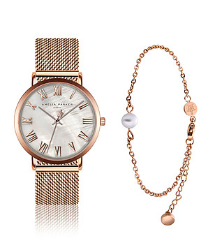 Дамски комплект в розовозлатисто от часовник и гривна Classique снимка
