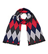 Дамски шал с ромбоидни мотиви в червено, сиво и синьо-0 снимка