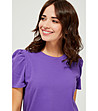 Дамска лилава памучна блуза с буфан ръкави-4 снимка