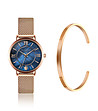 Комплект от часовник и гривна в златисто и синьо Petite -0 снимка