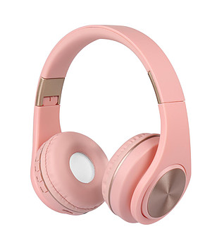Безжични Bluetooth слушалки в розово и златисто снимка