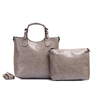 Дамска чанта в цвят таупе с несесер Carla снимка